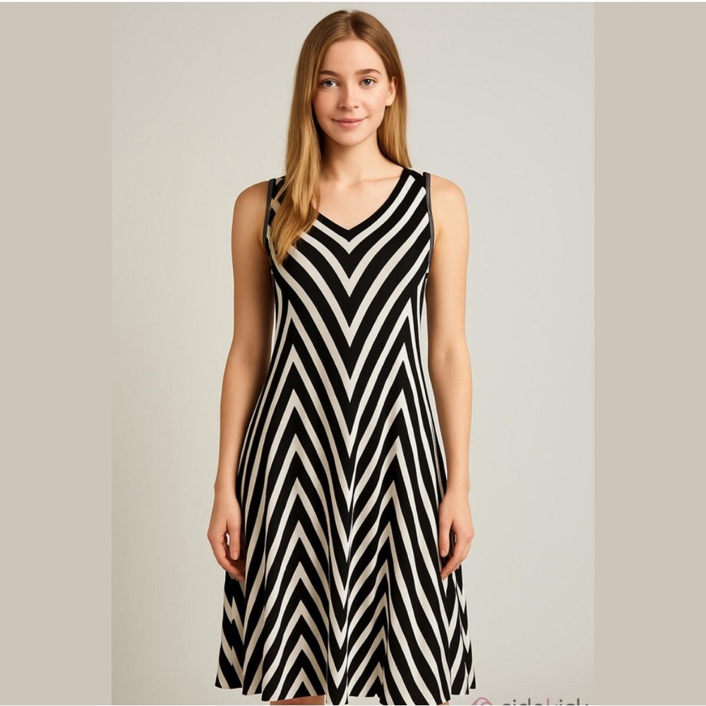 Chelsea and Theodore black and white chevron dress in size Small.